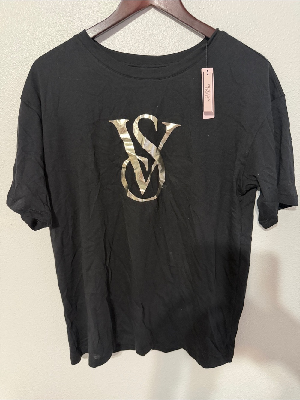 Victoria's Secret Black Tee with Metallic Gold Logo